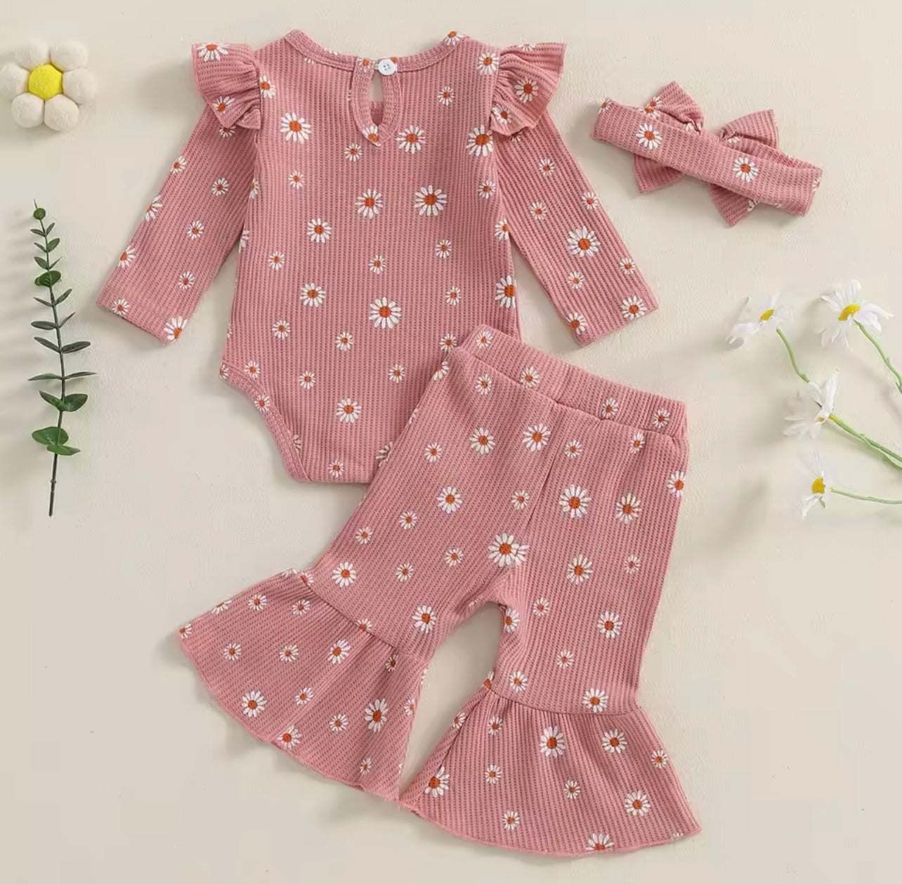 Flower Bell Bottom Set - Mauve