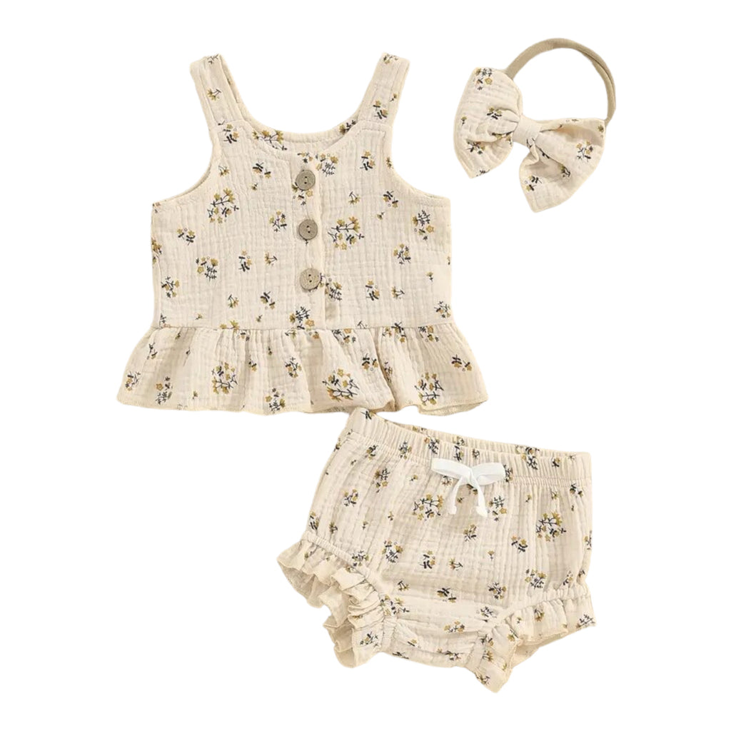 Tiny Floral Muslin Top + Bloomers Set