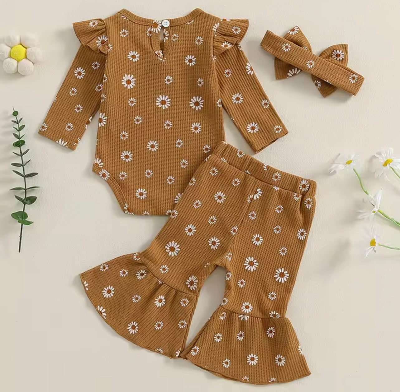 Flower Bell Bottom Set - Brown