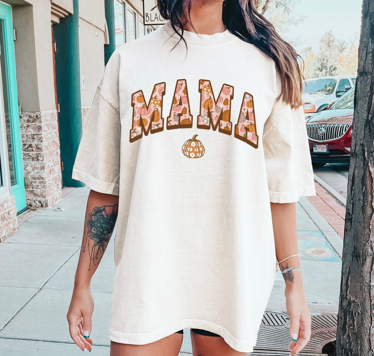 Floral Pumpkins Mama Tee