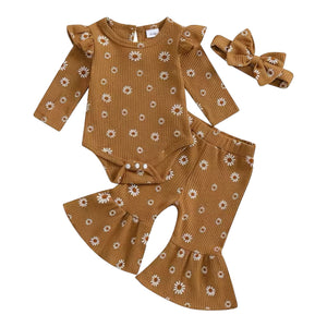 Flower Bell Bottom Set - Brown