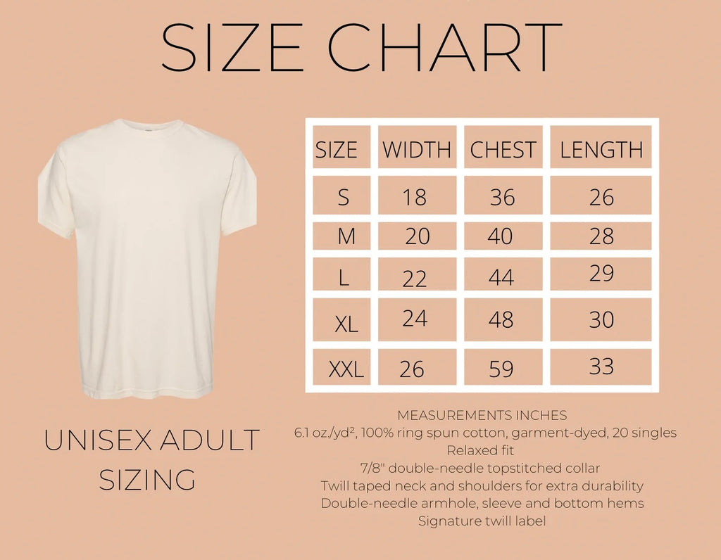 Size Chart For Tee’s